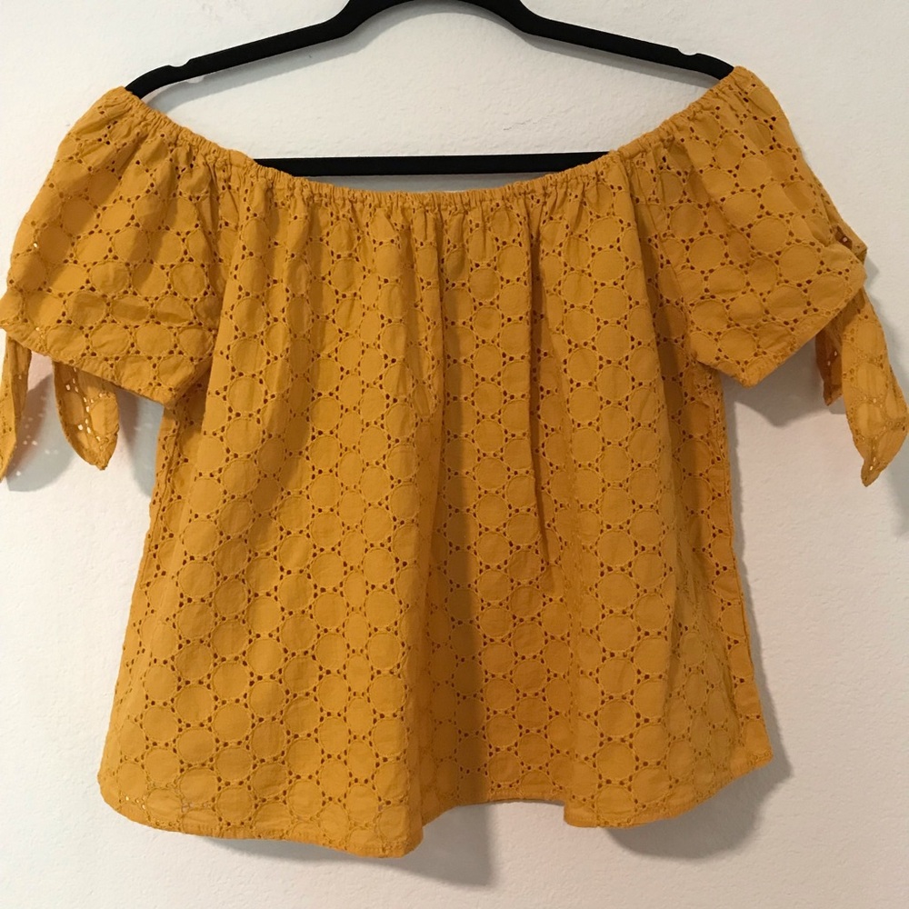Universal Thread Mustard Eyelet Off-Shoulder Top